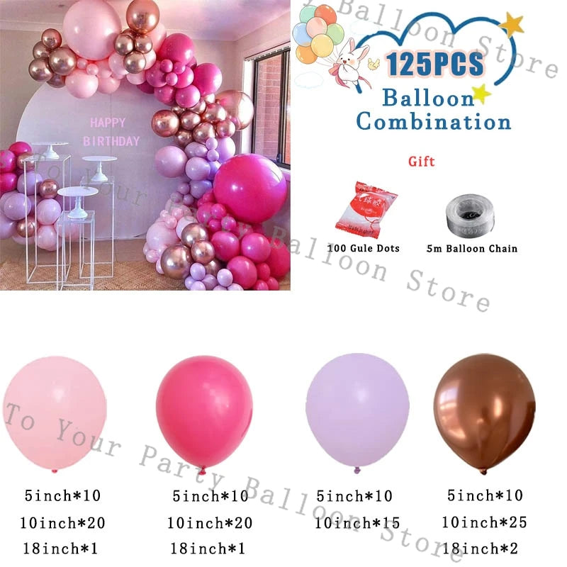 Pink balloon garland kit featuring various sized balloons for party decorations