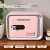Pink multifunctional safe box with a digital lock and password feature shown on a wooden surface.
