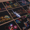 A collection of DIY scratch painting art kits featuring vibrant fireworks and cityscapes.