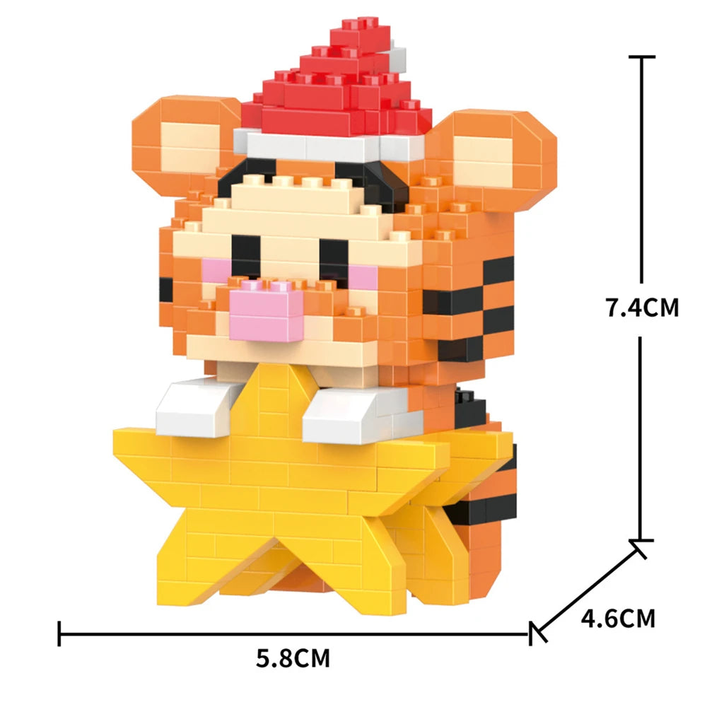 An orange and black tiger-themed building block model kit featuring a head and a yellow star.