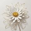 Arte de pared de girasol con alambre dorado y flor blanca en lienzo y centro dorado