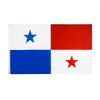 A rectangular flag divided into three sections: white, red, and blue, with stars on the white and red fields.