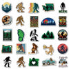 A collection of stickers featuring various Bigfoot and Sasquatch related phrases and figures.