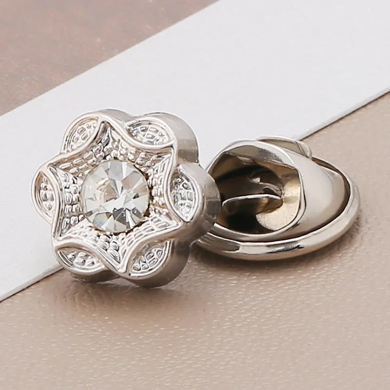 Silver rhinestone flower brooch buttons for clothing and crafts