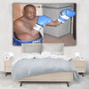 A large decorative boxing flag wall tapestry featuring a muscular man wearing blue boxing gloves.