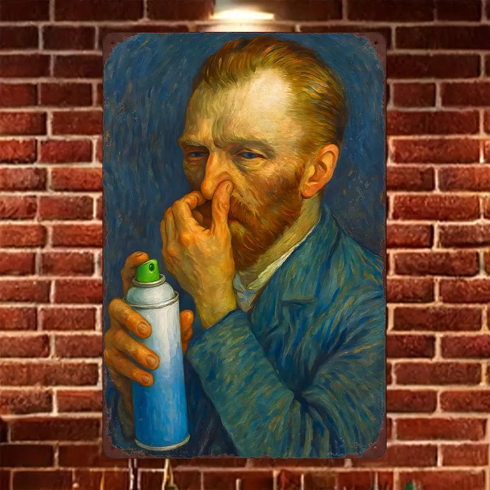 A portrait of a man holding an aerosol can against a brick wall.