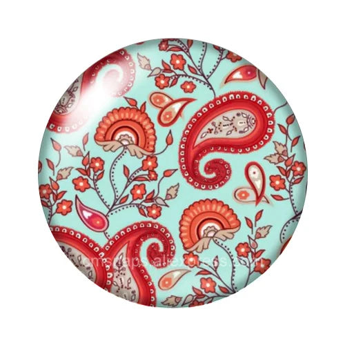 Round Leaf Pattern Flat Back Glass Cabochons for Jewelry Making