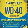 Vintage yellow sign advertising WD-40 for tools in the man size pressure pack