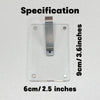 A clear acrylic photo frame with a magnetic visor clip holder, measuring 9cm/3.6inches by 6cm/2.5inches.