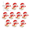 Un set de lindos imanes navideños para nevera con muñecos de nieve sonrientes vestidos con atuendos festivos rojos y blancos.