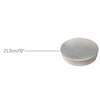 A stack of round, light gray cardboard cake boards with a dimension marker showing 25.3cm or 10 inches.