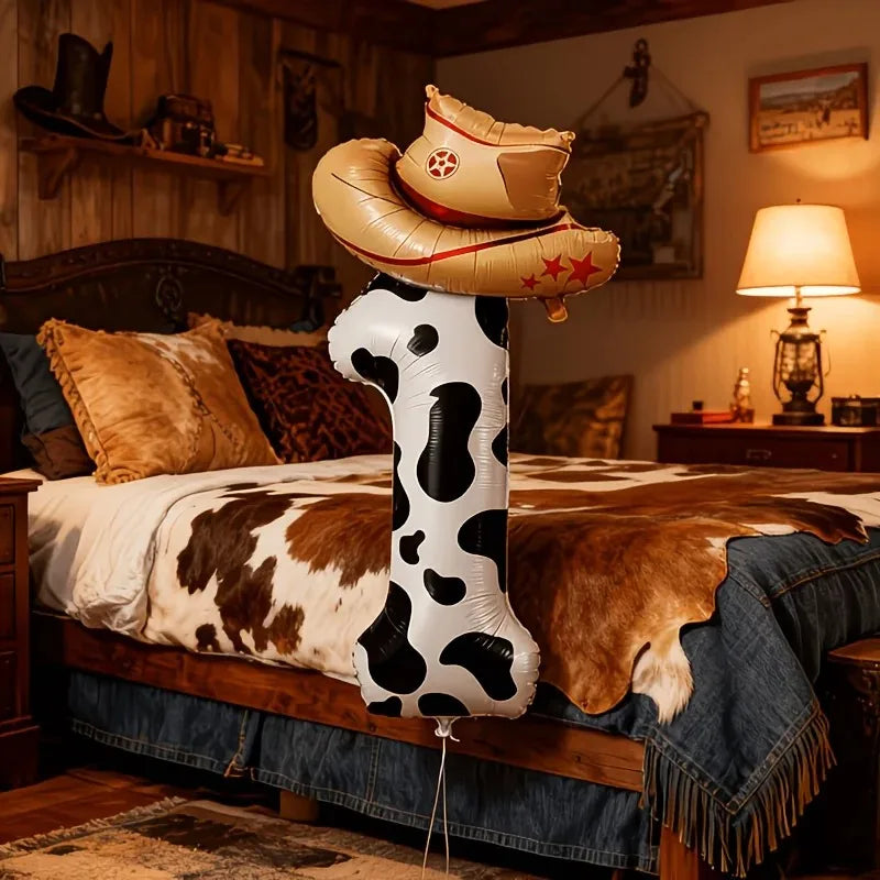 40-Inch Cowboy Cow Number Foil Balloon Set