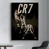 Black canvas wall art featuring a silhouette of a football player celebrating with the text CR7