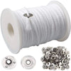A spool of white braided cotton candle wicks and several small metal wick holders.