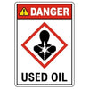 Warning sign indicating danger and used oil for garage or café decor