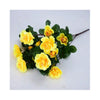 A cluster of yellow artificial azalea flowers and green leaves for outdoor decoration.