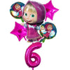 A set of pink and teal balloons and a large pink number six for a birthday party