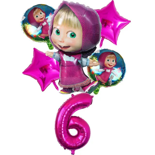A set of pink and teal balloons and a large pink number six for a birthday party