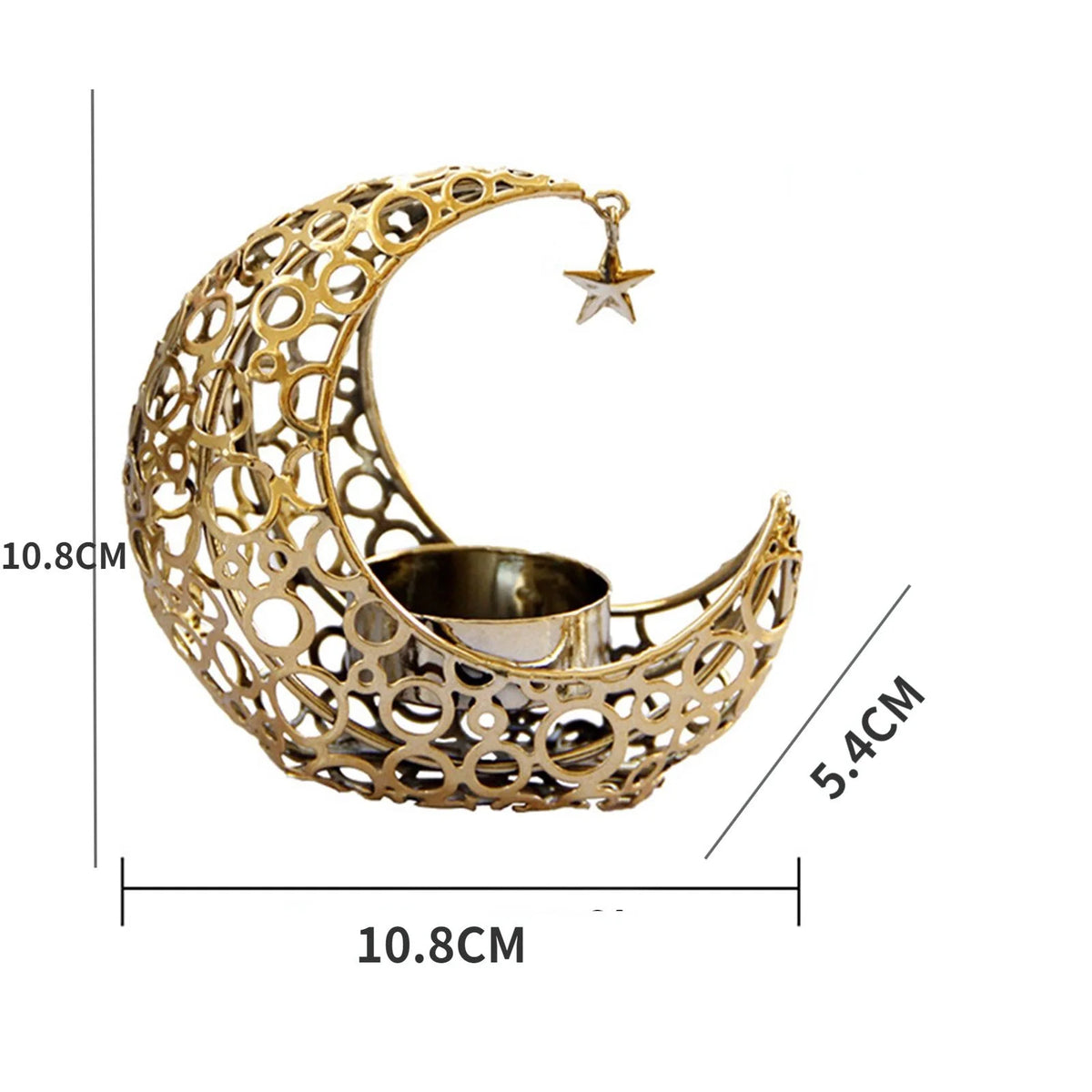 Gold metallic crescent moon candle holder with a star charm
