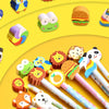 A set of cartoon animal pencils with eraser tops featuring various animals like a frog, tiger, and bear.