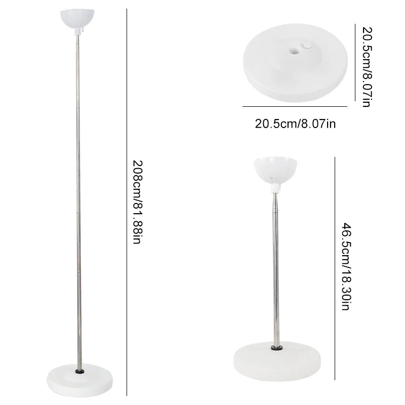 A white adjustable metal balloon column stand with a circular base and a tall pole.