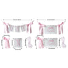 A decorative birthday garland featuring the number one in pink and white fabric for a first birthday celebration