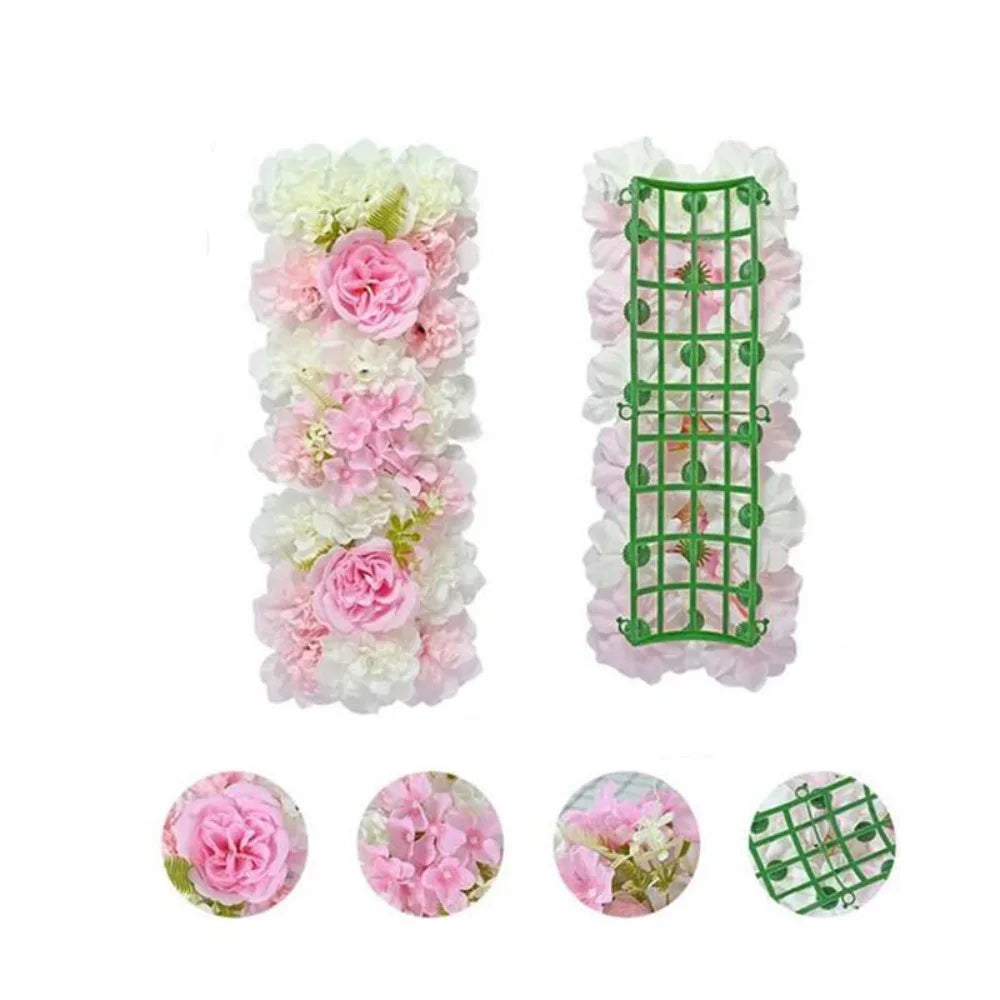 Artificial rose flower arch panel for wedding and party decor featuring pink and white flowers