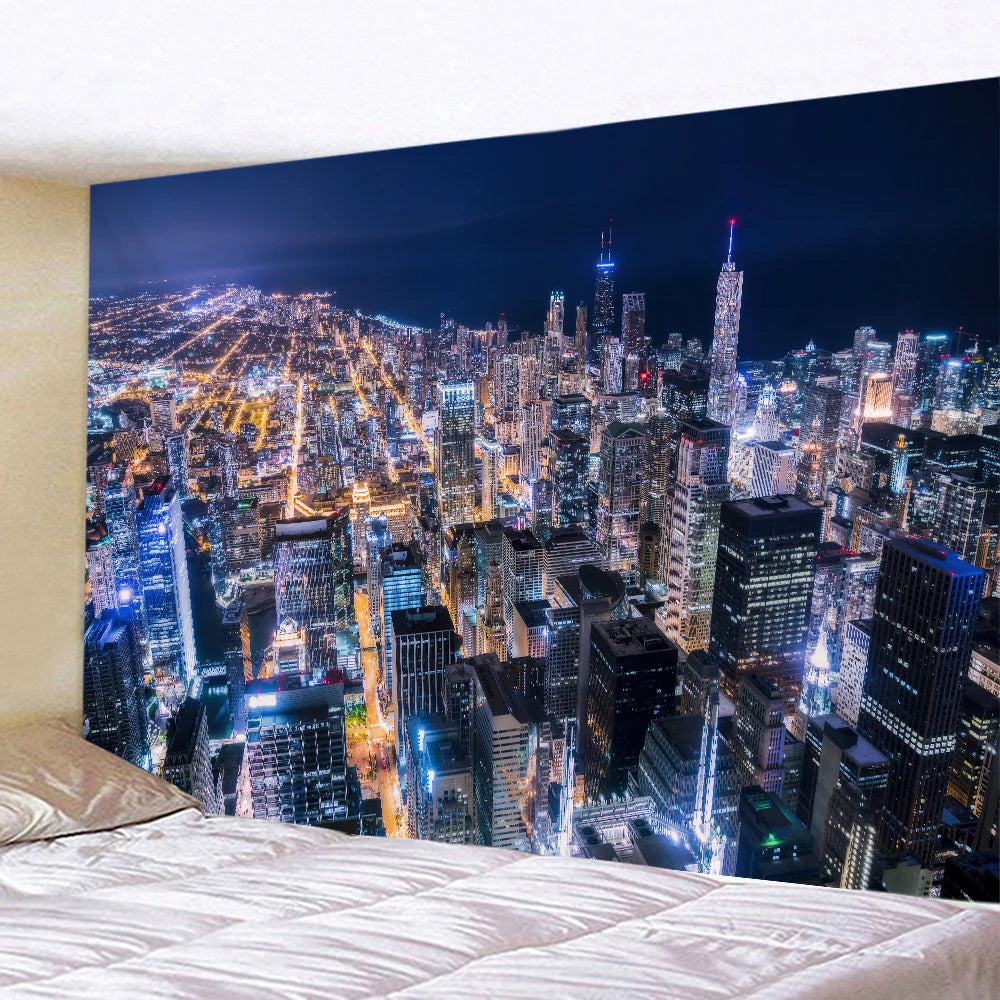 New York City Night View Tapestry Wall Hanging