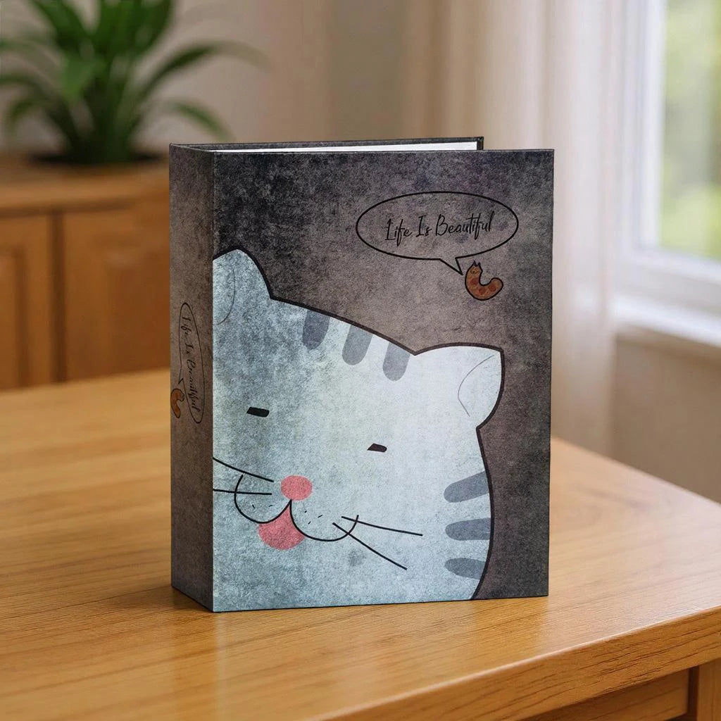 A dark gray album cover featuring a stylized white cat face looking forward with pink accents and a speech bubble that reads 