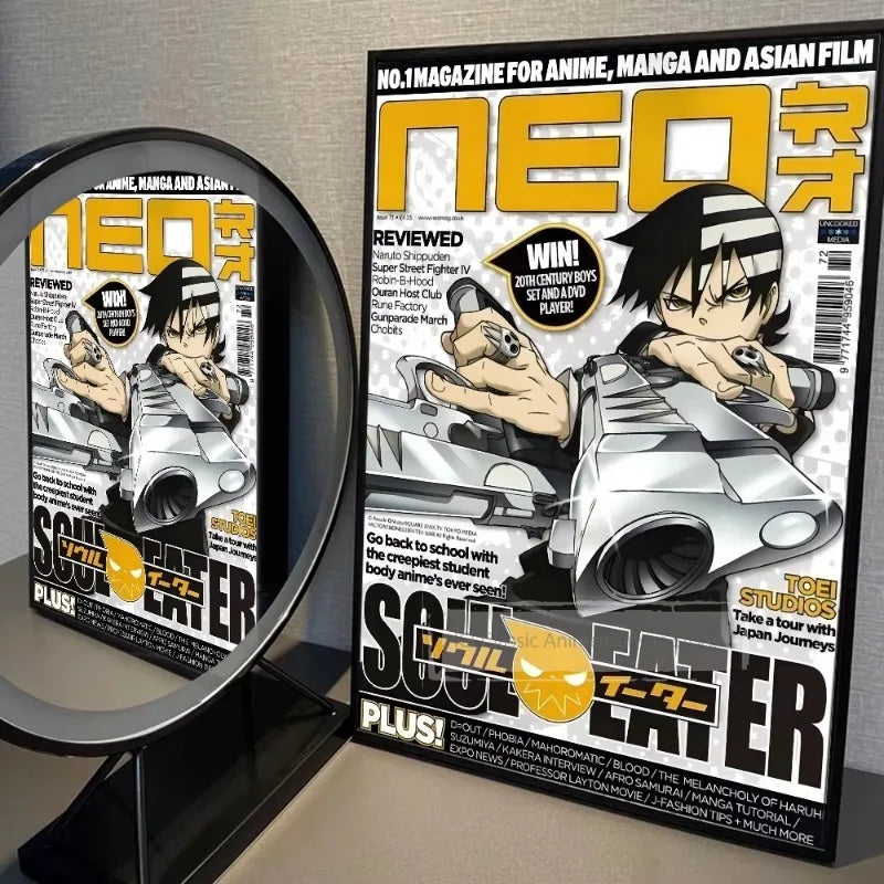 A vertical poster featuring the title NEO and characters from Soul Eater anime with a silver weapon design.