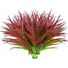 A bouquet of deep red and burgundy artificial tall grass and tropical flowers for indoor or outdoor decor.