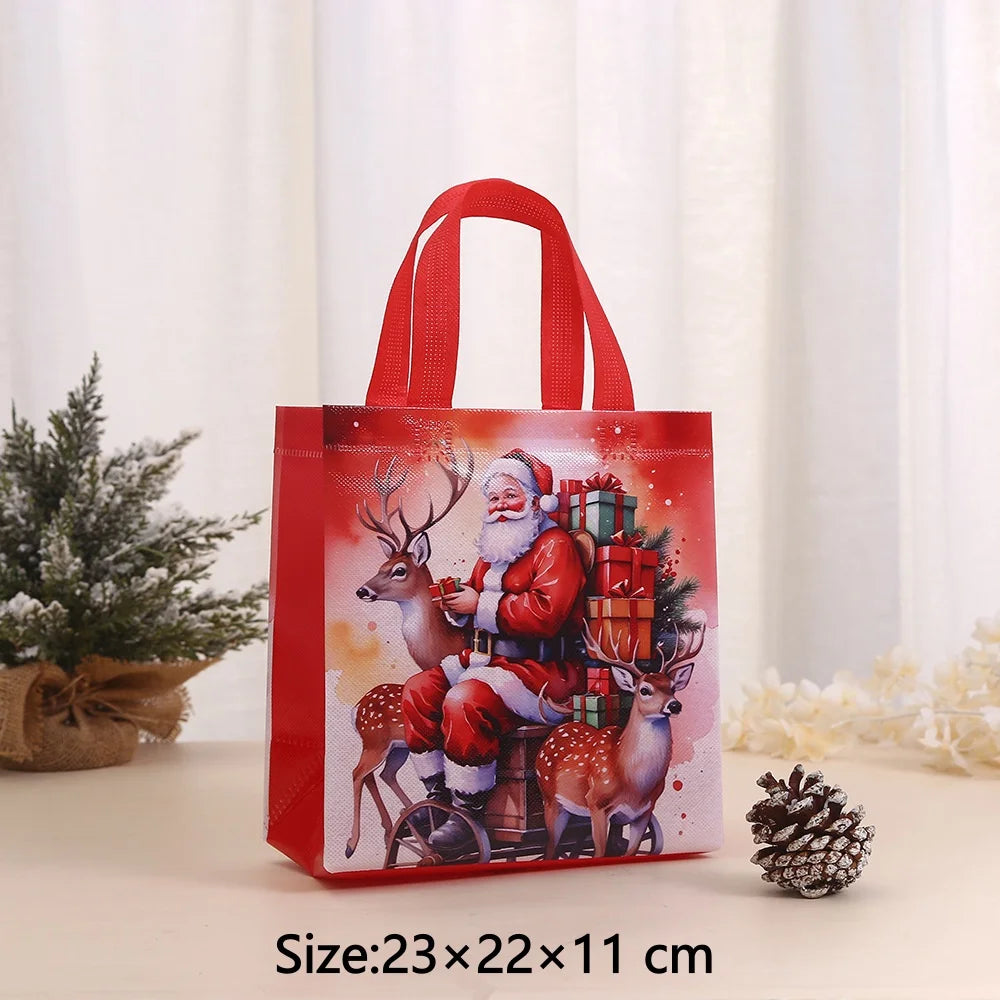 Festive Christmas Non-Woven Gift Tote Bags with Holiday Prints