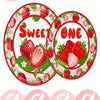 High quality party plates featuring a sweet one design with strawberries and leaves.