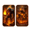 A gothic copper challenge coin featuring a fierce dragon design with an intense fiery background.