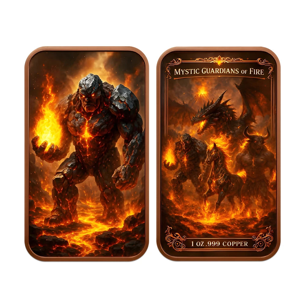 A gothic copper challenge coin featuring a fierce dragon design with an intense fiery background.