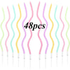 A set of 48 long thin spiral birthday candles in various pastel colors for celebrations