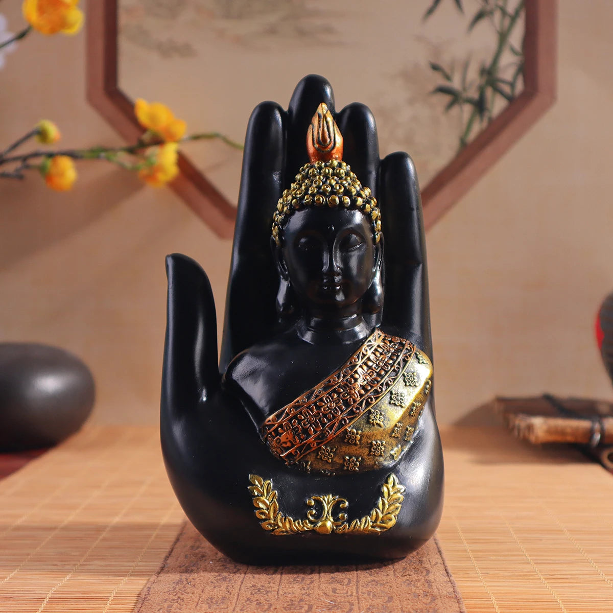 Palm-Sized Buddha Hand Sculpture with Gold Headpiece