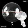 A clear bubble balloon is shown, measuring 45-60 cm, with a 24 inch label attached.