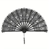 Black intricate hollowout lace handheld fan with a radiating design