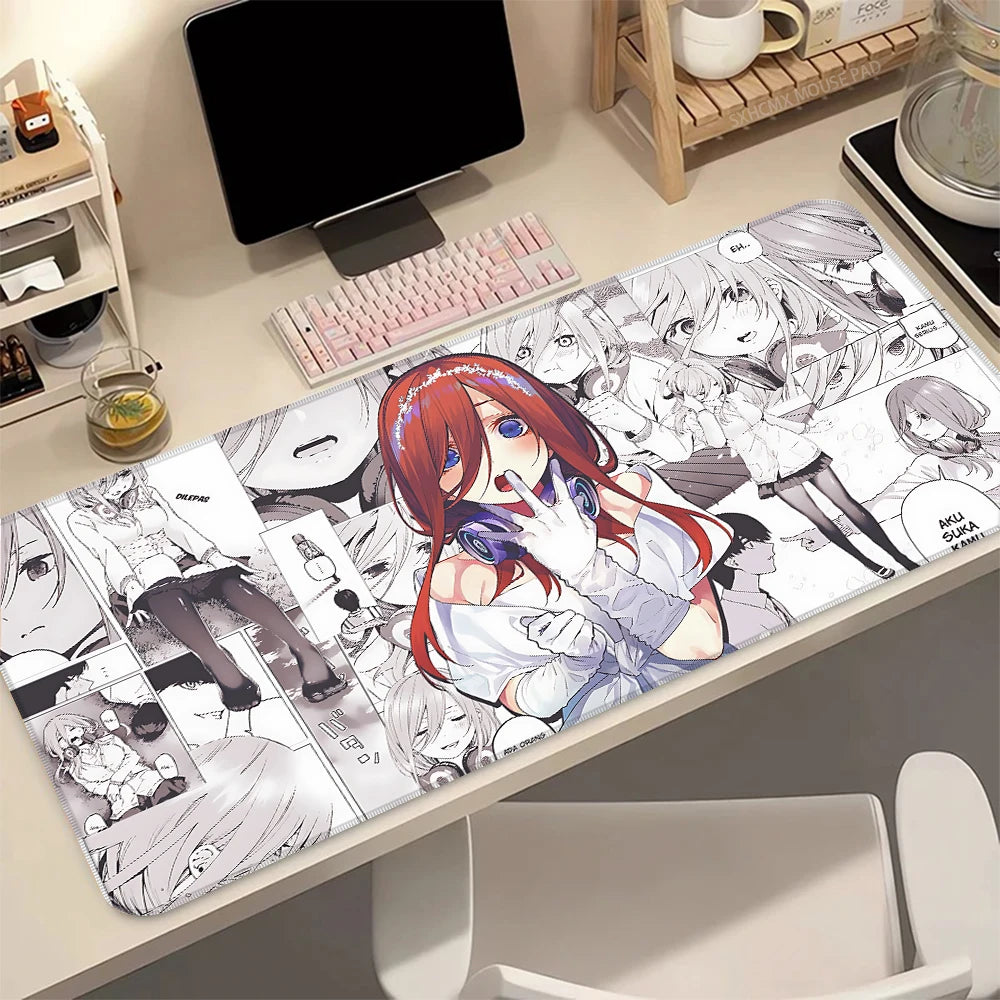 Anime desk mat featuring the Quintessential Quintuplets characters with a non-slip rubber base