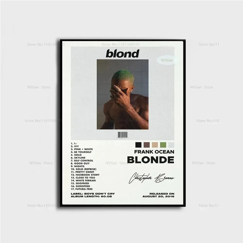 Album cover art for Blond by Frank Ocean, featuring a portrait of the artist.