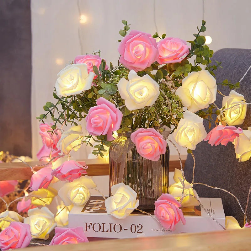 LED Rose Flower String Lights - 3M, 20 Lights, Multi-Color