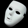 A white performance mask for dance or cosplay, shown in a close-up against a black background.