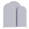 Three vertical grey arch stands or backdrops for wedding and event decor