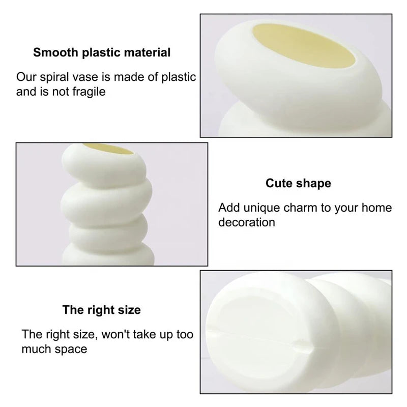 White ceramic spiral vase with a cute shape and appropriate size for home decoration