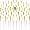 A set of 48 gold and white rainbow birthday candles displayed vertically.