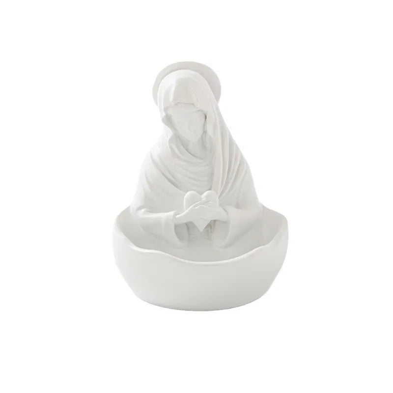 White resin figurine of the Virgin Mary with a draped veil for home décor