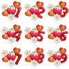 A set of nine foil balloons shaped like numbers 1 through 9 and strawberries in pink, orange, and green colors.