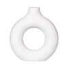 A smooth, white ceramic-look vase with a rounded, organic shape.