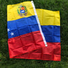 A vibrant Venezuelan national flag banner displayed on green grass.